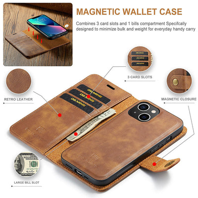Magnetic Wallet Case for iPhone 13 Pro Max Multi Model Handmade PU Leather