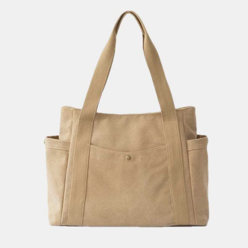 Large Capacity Canvas Shoulder Tote Bag Multiple Pocket Handbag Shopping Bag