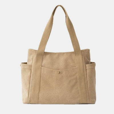 Large Capacity Canvas Shoulder Tote Bag Multiple Pocket Handbag Shopping Bag
