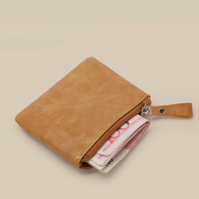 Retro Leather Coin Pouch Change Holder for Women Mini Zipper Wallet