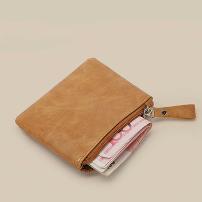 Retro Leather Coin Pouch Change Holder for Women Mini Zipper Wallet