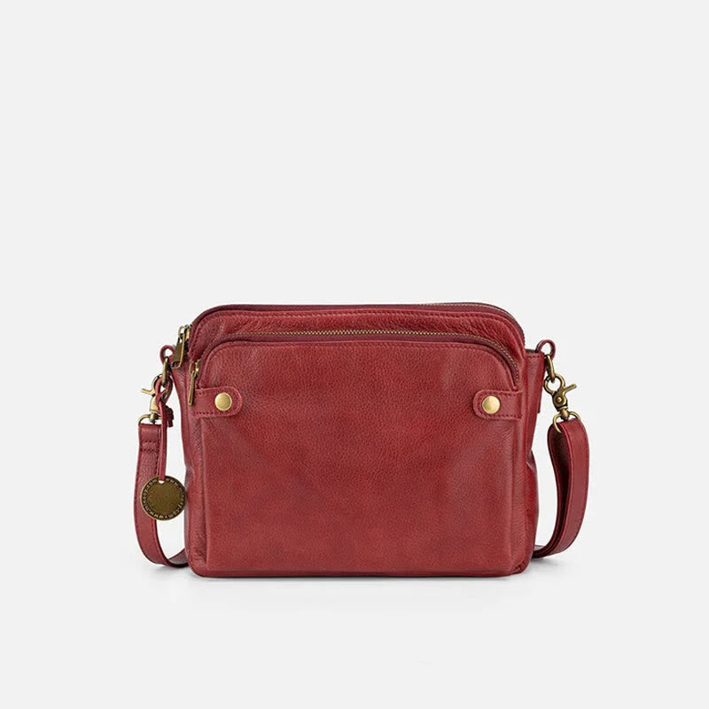 Vintage Three Layer Leather Crossbody Shoulder Bag For Women