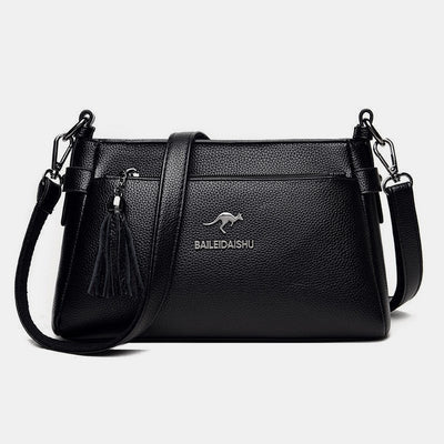 Genuine Leather Crossbody Purse for Women Small Tassel Crossover Shoulder Bag