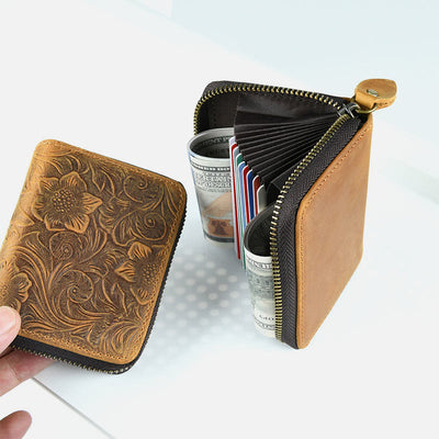 Retro Short Wallet Genuine Leather Multiple Slots Organ Card Holder