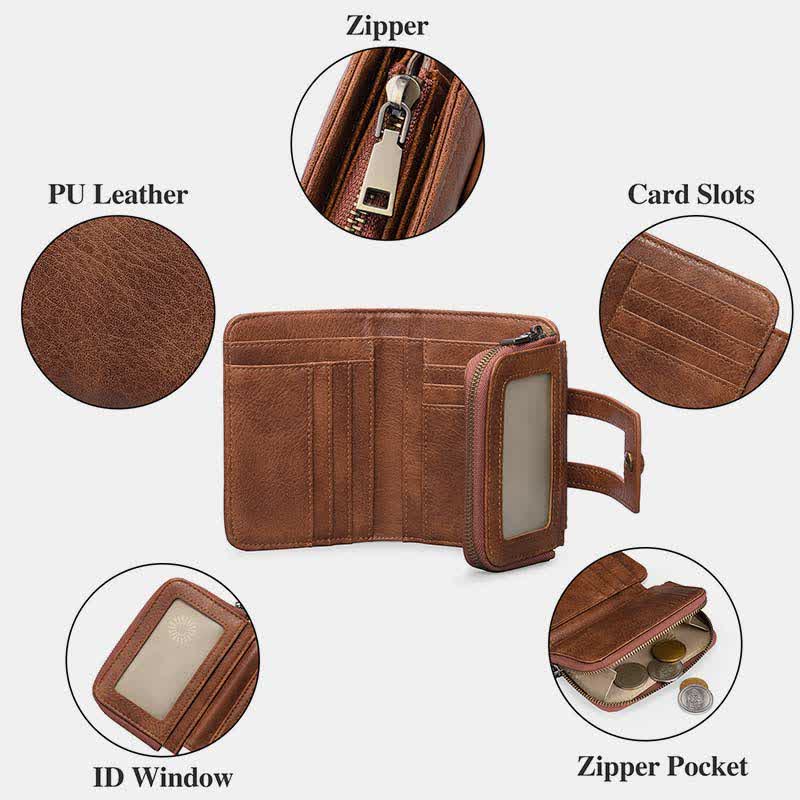 Women's Small Trifold Wallet Real Leather Retro Compact Pocket Wallet
