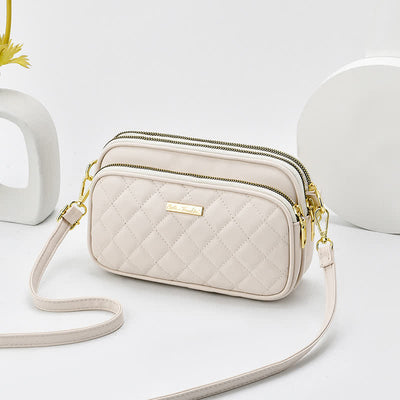 Triple Zip Crossbody Bag Quilted Leather Shoulder Purse for Women