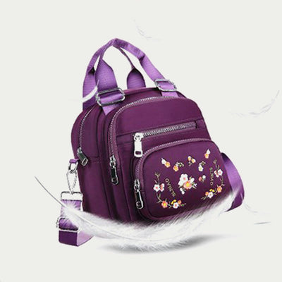 Multi-Compartment Waterproof Embroidery Floral Backpack Daypack Crossbody Bag