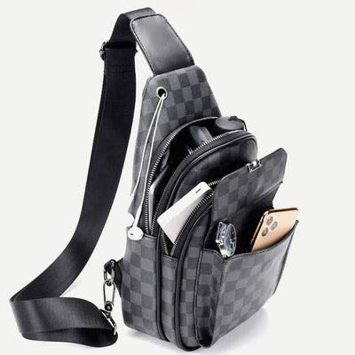 Leather Casual Daypack Sling Shoulder Chest Bag with USB Charging Port