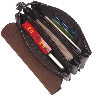 Leather Clutch for Men Triple Compartment Organizer Wrist Bag Wallet