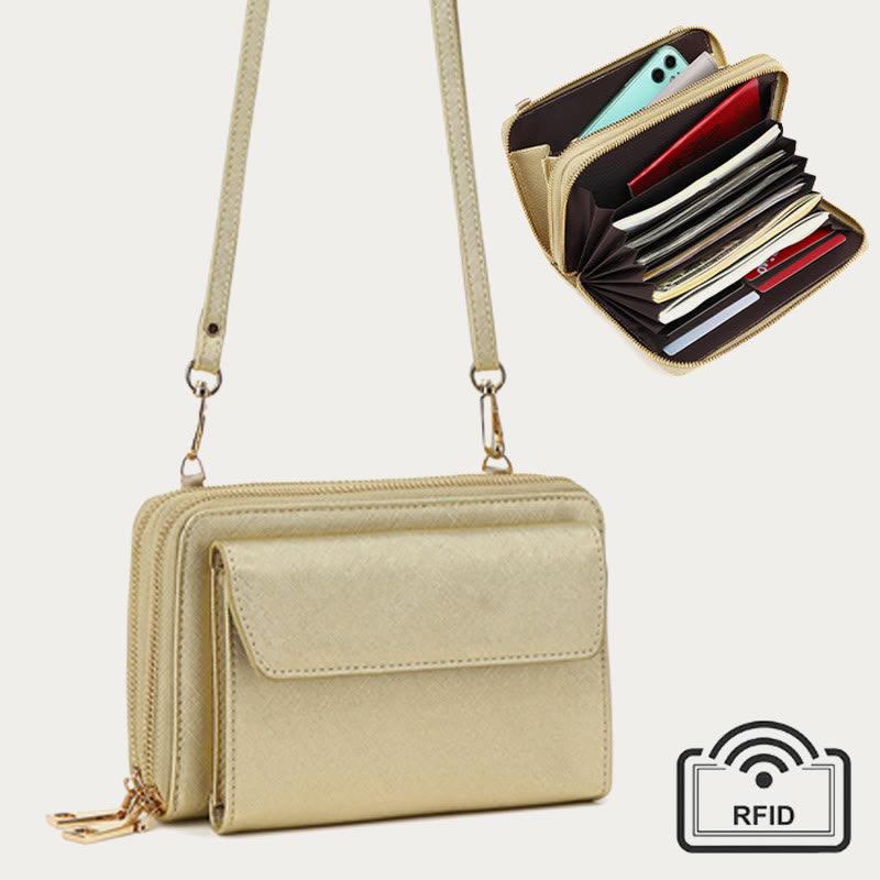 Vegan Leather RFID Blocking Phone Purse for Women Multi-Slot Crossbody Bag