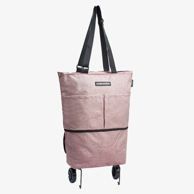 Supermarket Rolling Tote Detachable Foldable Wheels Shoulder Purse For Women