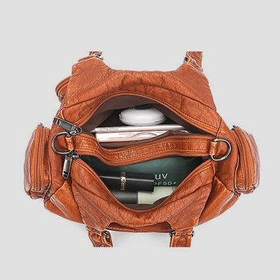 Tote Bag For Women Vintage Riveted Multi-Pocket Leather Crossbody Bag