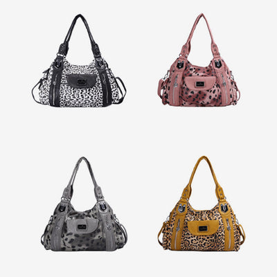 Leopard Pattern Handbag For Women Faux Leather Tote Satchel