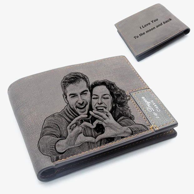 Custom Photo Wallet for Men Bifold PU Leather Wallet Gift for Dad Son Lover