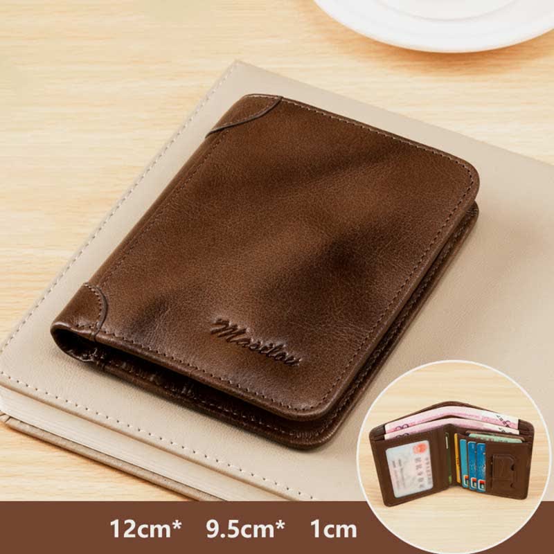 RFID Blocking Cowhide Leather Wallet Retro Roomy Front Pocket Wallet