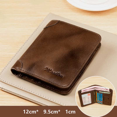 RFID Blocking Cowhide Leather Wallet Retro Roomy Front Pocket Wallet
