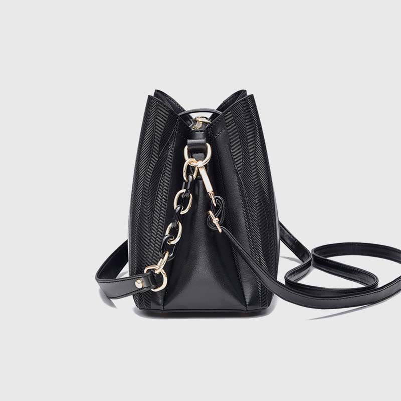 Stripe Pattern Handbag Women Large Vegan Leather Crossbody Bucket Bag