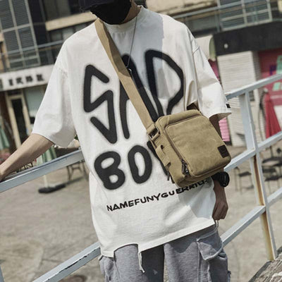 Vintage Canvas Mini Crossbody Shoulder Bag Men Small Purses with Multi-Slot