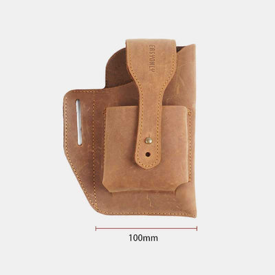 Vintage Outdoor Activity Genuine Leather Waist Phone Bag with Keychain