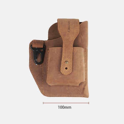 Vintage Outdoor Activity Genuine Leather Waist Phone Bag with Keychain