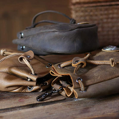 Retro Unisex Waist Pouch Small Drawstring Leather Belt Bag