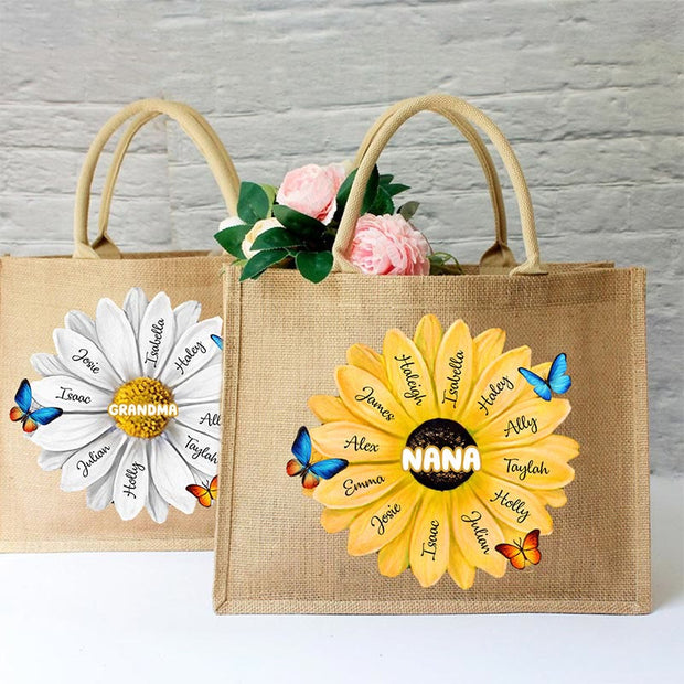 Custom Name Sunflower Tote Bag Large Shopping Travel Beach Handbag