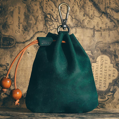 Vintage Coin Purse Genuine Leather Pouch Wallet Drawstring Storage Bag