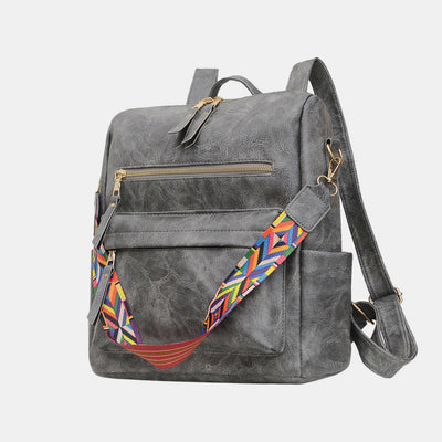 Multifunciton Casual Women Rucksack Daypack Leather Plaid Backpack With Shoulder Strap