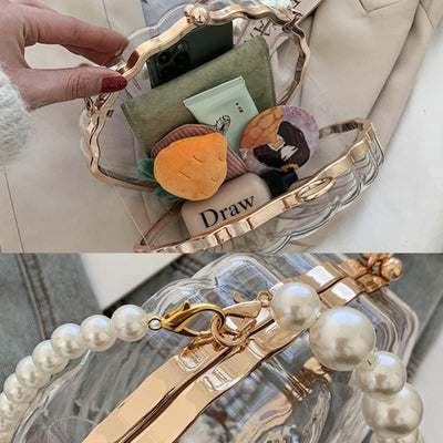 Crossbody Bag For Women Clip Pearl Chain Transparent Bag