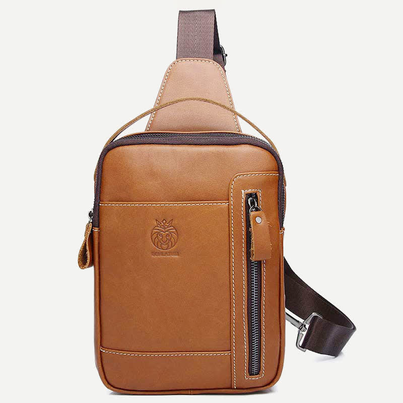 Genuine Leather Sling Bag for Men Vintage Crossbody Casual Hiking Daypack