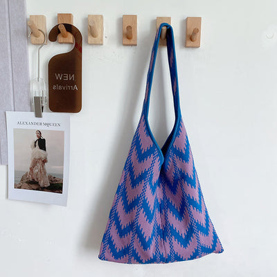 Wavy Stripe Tote For Women College Student Shoulder Bag