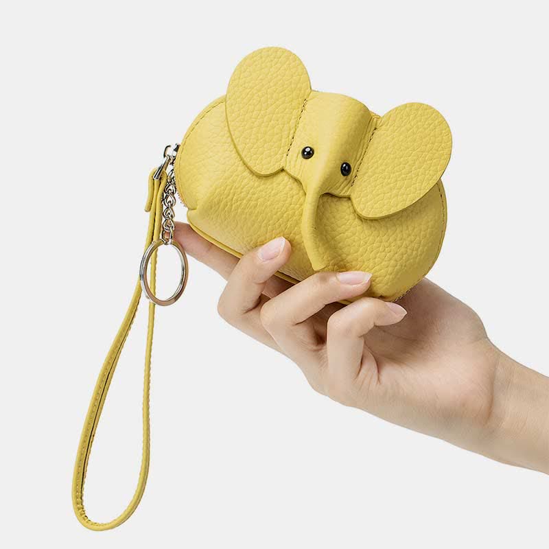Women Small Coin Purse Elephant Leather Wallet Change Pouch Wristlet