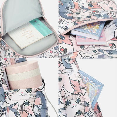 Backpack for Women Funny Cat Cartoon Printing Waterproof School Handbag
