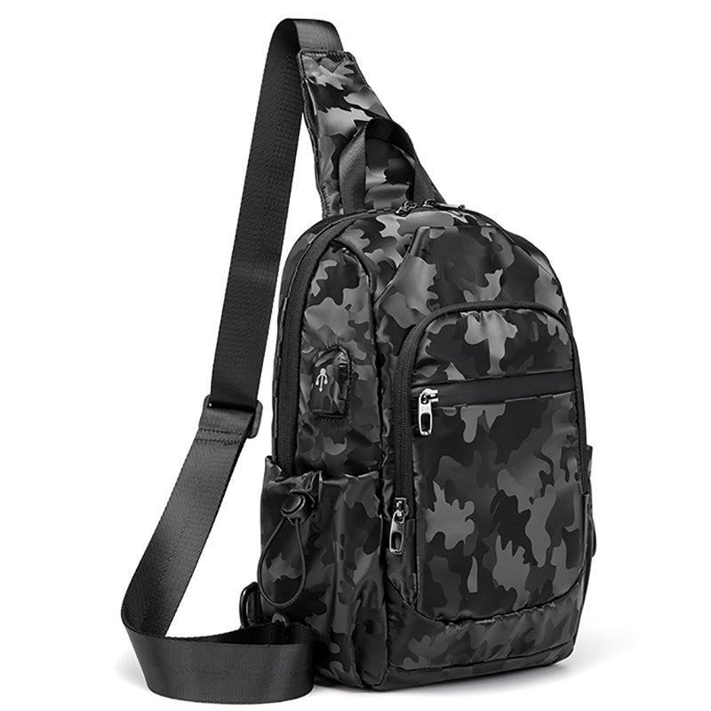 Unisex Small Black Sling Crossbody Shoulder Bag Daypack with USB Charger