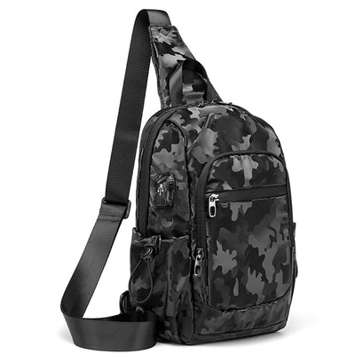 Unisex Small Black Sling Crossbody Shoulder Bag Daypack with USB Charger