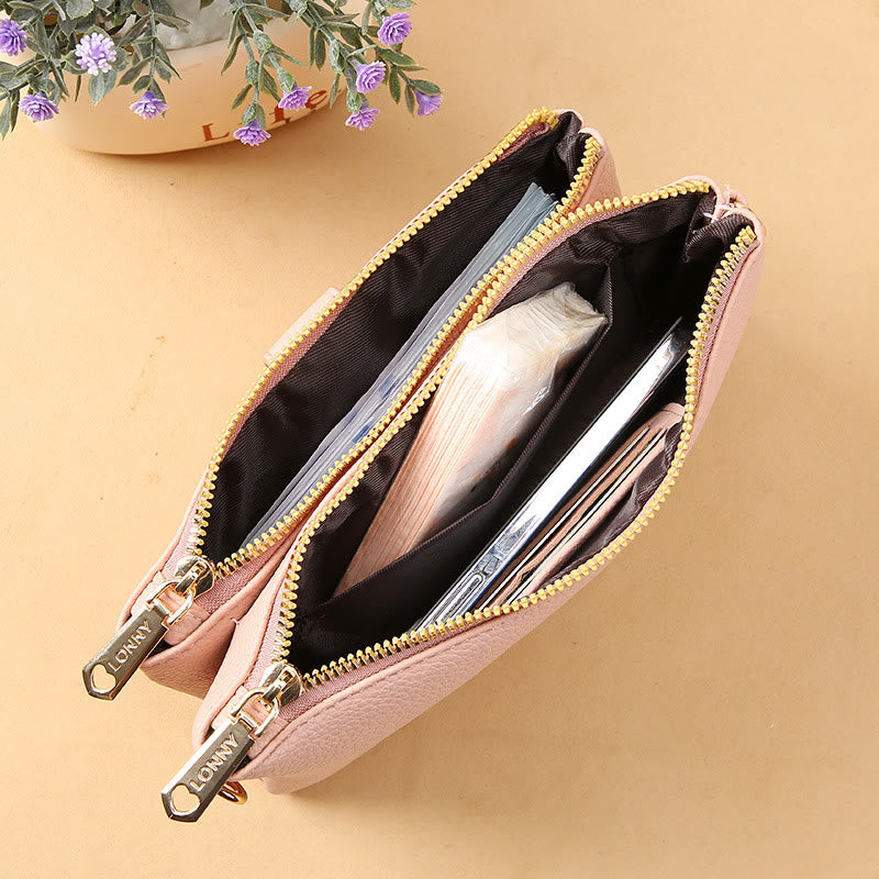 Double Compartment Phone Bag For Women Multifunctional Leather Crossbody Bag