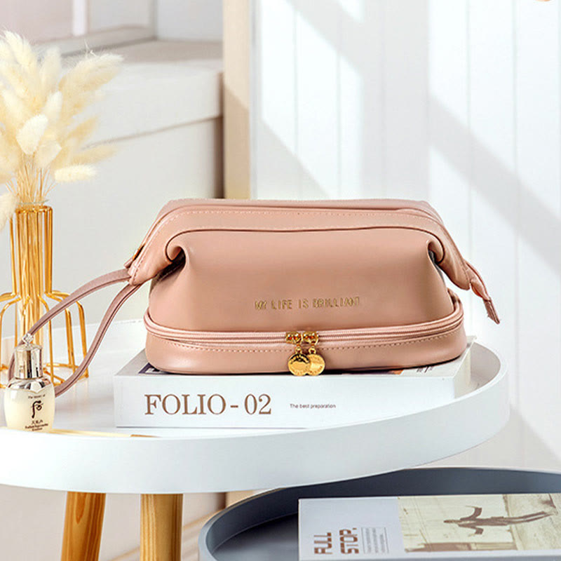 Makeup Bag For Women Travel Portable Leather Storage Toiletry Bag