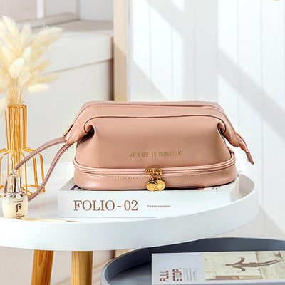 Makeup Bag For Women Travel Portable Leather Storage Toiletry Bag