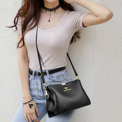 Small Leather Crossbody Handbags Purses Triple Compartment Crossover Shoulder Bag