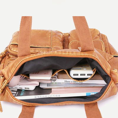 Retro Faux Leather Tote Handbag for Women Shoulder Bag with Crossbody Strap