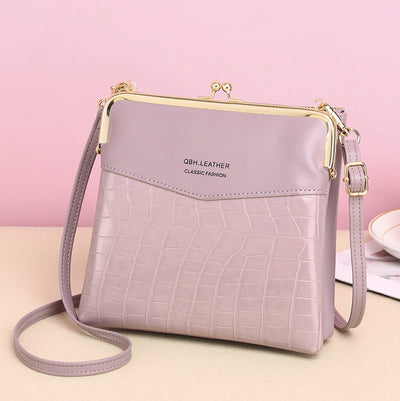 Leather Crossbody Handbag for Women Double Compartment Kiss Lock Shoulder Bag