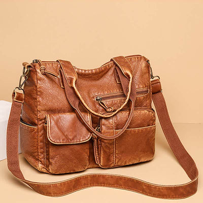 Retro Faux Leather Tote Handbag for Women Shoulder Bag with Crossbody Strap