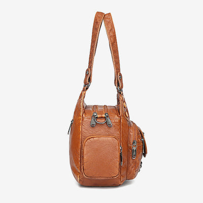 Large Shoulder Bag Women Double Compartment Leather Stitching Crossbody Purse