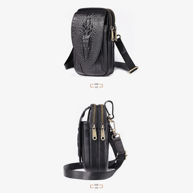 Mens Leather Phone Bag Durable Multifunction Wear Belt Waist Bag