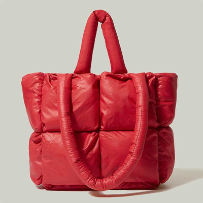 Women Large Capacity Quilted Puffer Tote Bag Soft Padded Down Handbag