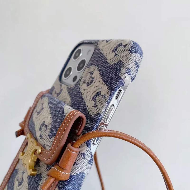 Vintage iPhone Card Holder Case Cell Phone Bag with Neck Strap
