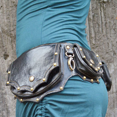 Waist Bag for Women Men Medieval PU Leather Rivets Waist Bag