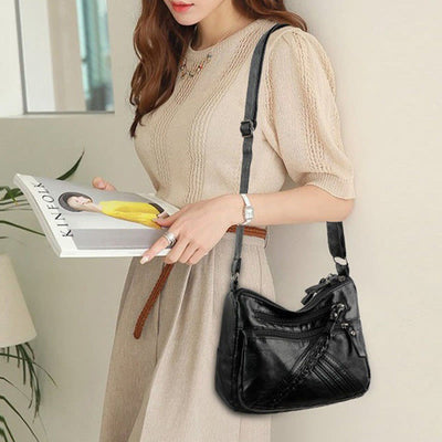 Minimalist Tote Soft Leather Wide Shoulder Strap Crossbody Purse