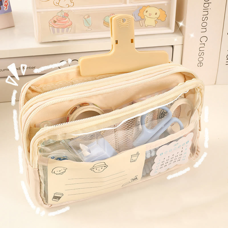 Pencil Case For Students Three Layer Transparent Simple Storage Case