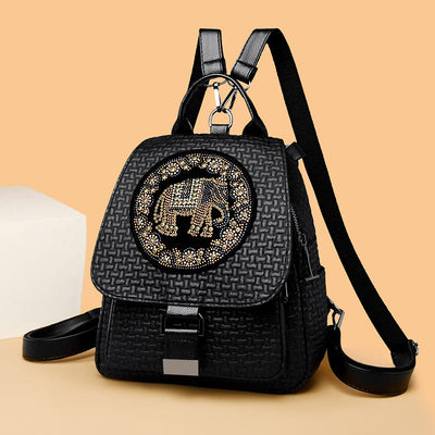 Multifunctional Travel Backpack Womens Clamshell Buckle Soft Leather Daypack